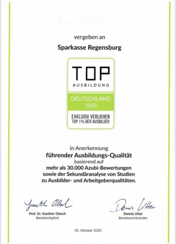 Auszeichnung TOP Ausbildung Deutschland 2020